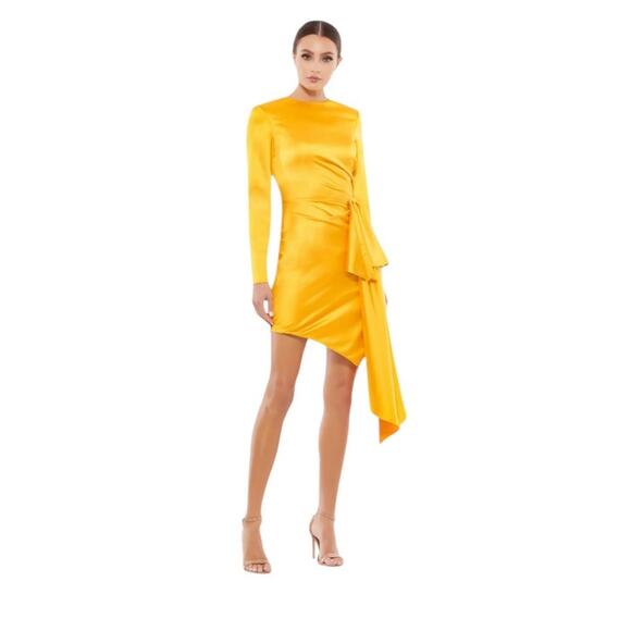 Mac Duggal Dresses & Skirts - Mac Duggal NEW Size 10 Marigold Asymmetrical Draped Long Sleeve Mini Dress 70152
